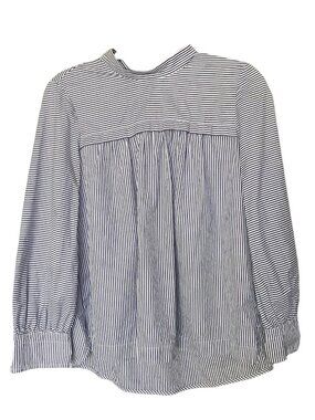 TORY BURCH 100% Cotton Poplin Blue and White Striped Long Sleeves Blouse Sz S